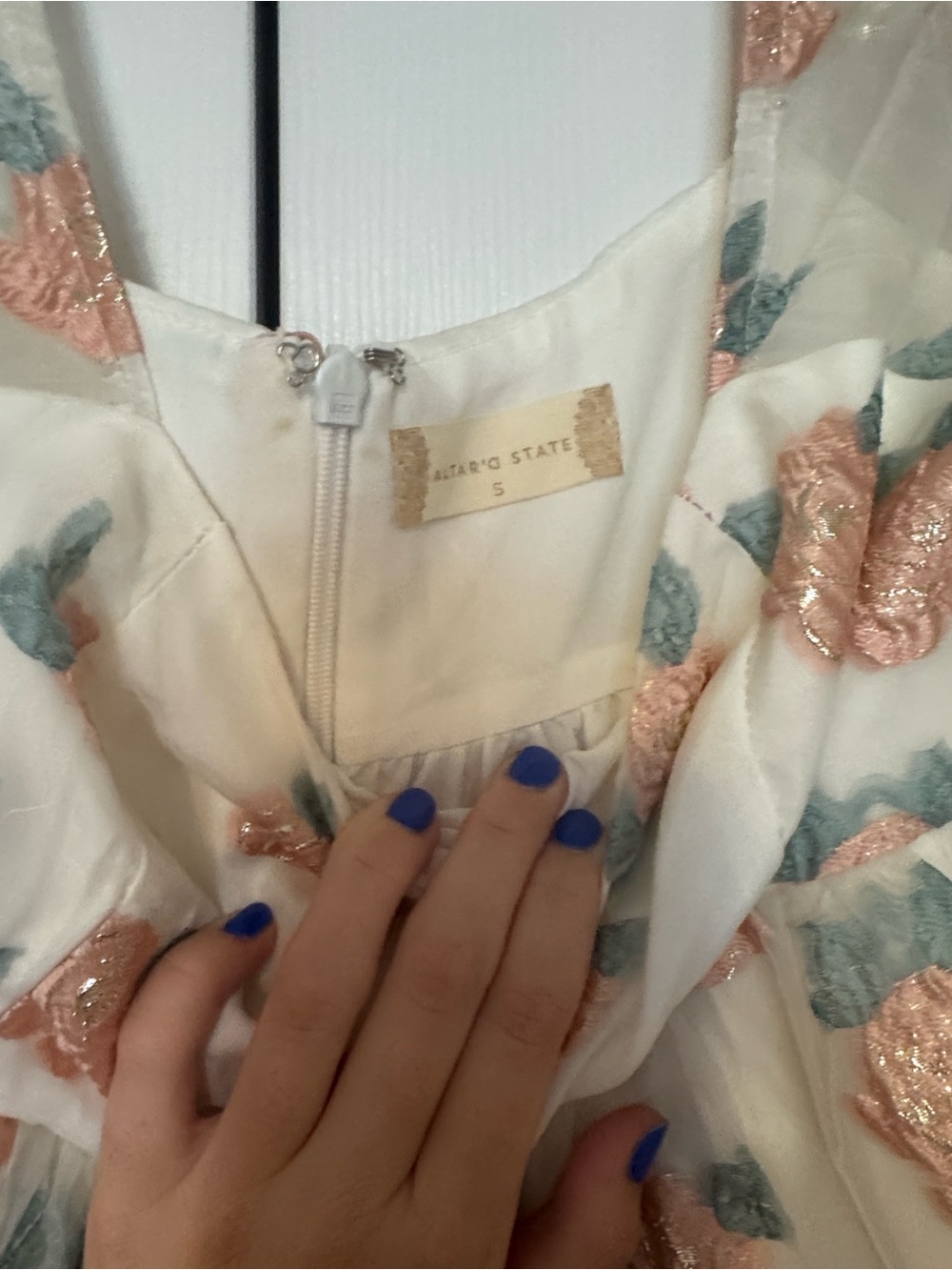 Altar'd State Ivory Dress with Rose Gold Floral Appliqué - Picture 2 of 2